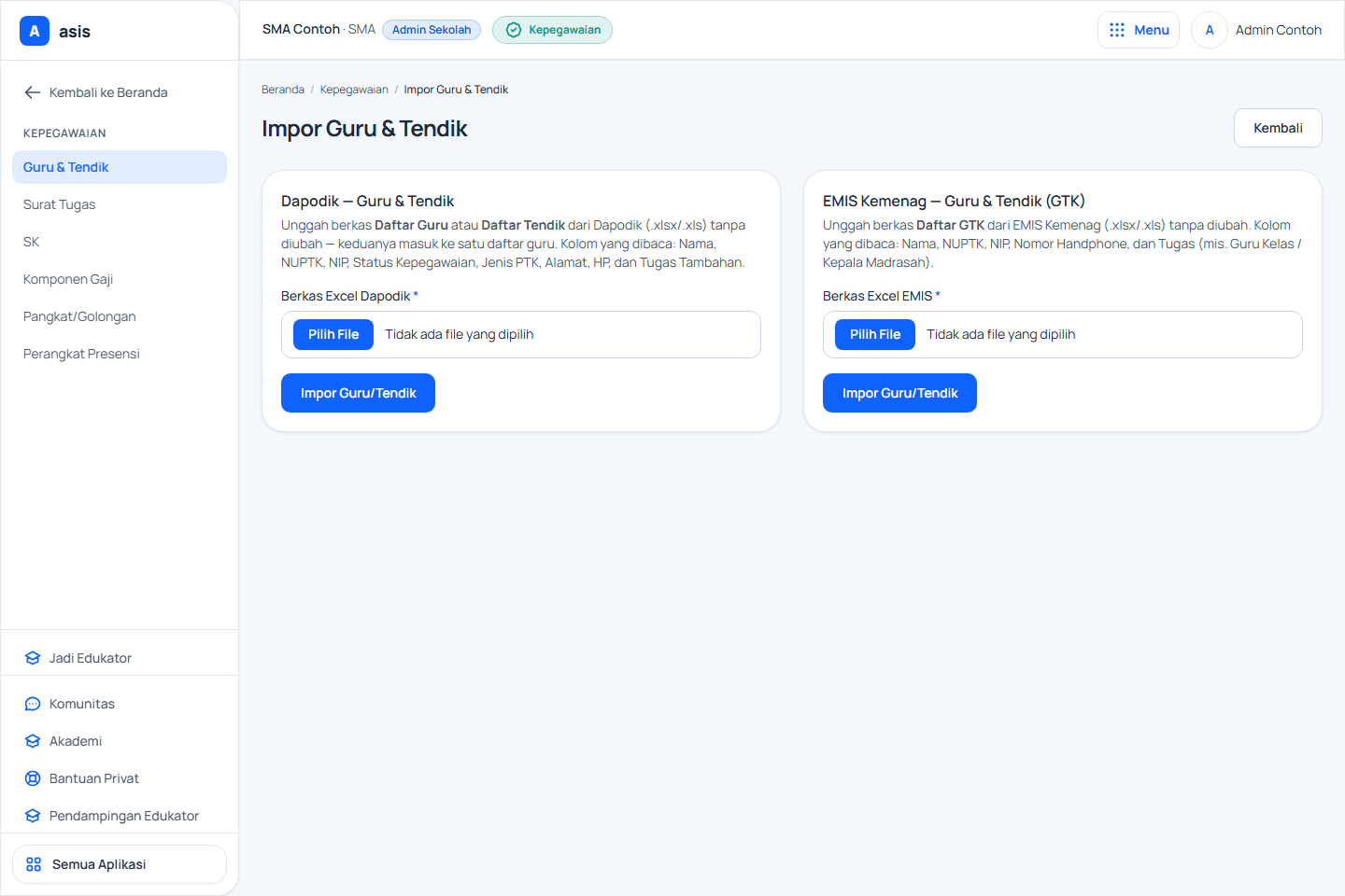 Formulir Impor Guru & Tendik ASIS Dapodik dan EMIS